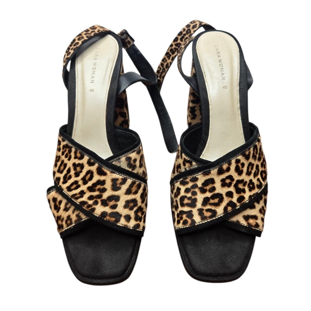 ZARA Leopard Print Cow Hair Platform Heel Sandals EU 40 Y2K Sexy Club Rave Rare - Picture 5 of 16
